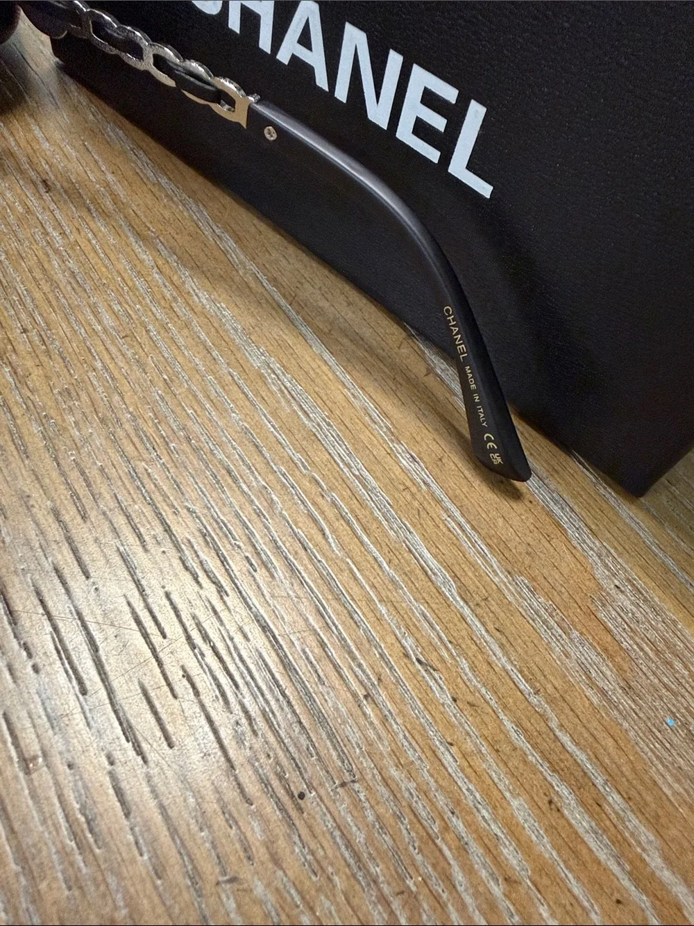 CHANEL Black Square Oversized Sunglasses with Silver CC Temples